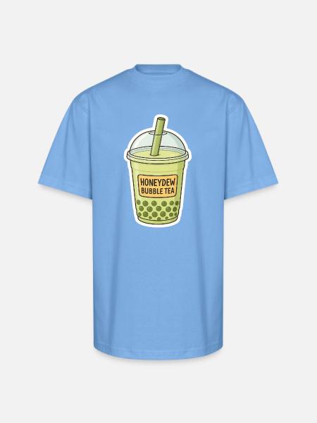 Honeydew Bubble Tea Illustration - Unisex Oversized Heavyweight T-Shirt - sky blue