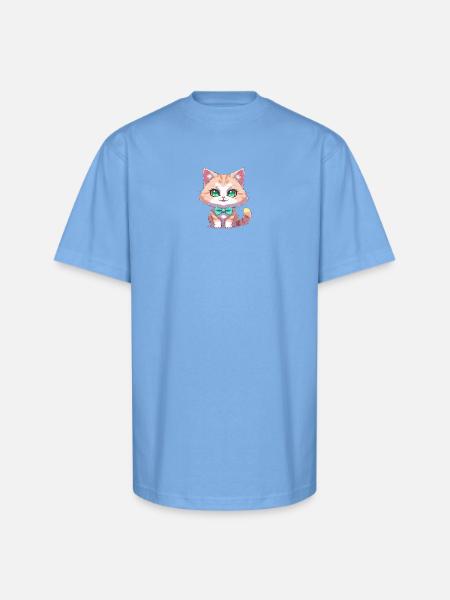 Kitten with Teal Bow Tie - Unisex Oversized Heavyweight T-Shirt - sky blue