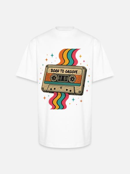 Vintage Boho Cassette Tape Design - Unisex Oversized Heavyweight T-Shirt - white
