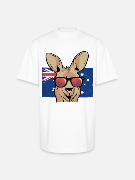 Aussie Kangaroo Sunglasses Flag - Unisex Oversized Heavyweight T-Shirt - white