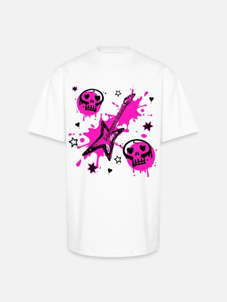 Neon Skull Guitar Splash - Unisex Oversized Heavyweight T-Shirt - white
