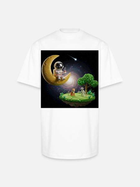 Astronaut on Moonlit Island - Unisex Oversized Heavyweight T-Shirt - white