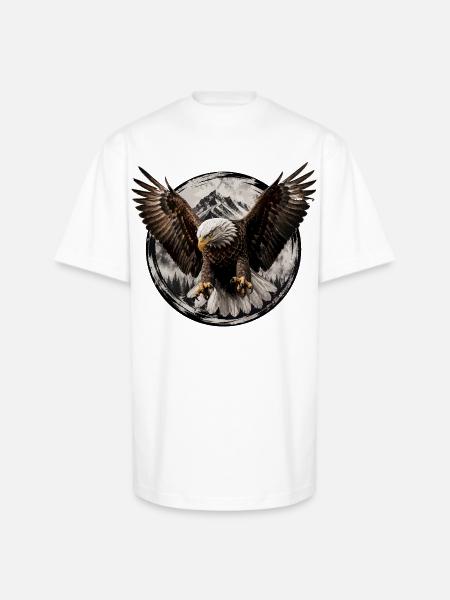 Eagle Over Mountain Circle - Unisex Oversized Heavyweight T-Shirt - white
