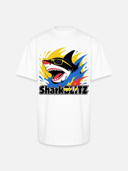 Neon Shark Splash Sunglasses Tee - Unisex Oversized Heavyweight T-Shirt - white