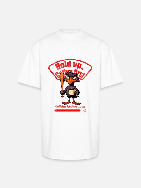 Caffeinated Crow Loading Graphic - Unisex Oversized Heavyweight T-Shirt - white