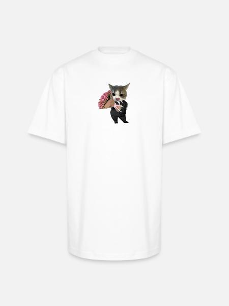 Cat in Suit with Bouquet - Unisex Oversized Heavyweight T-Shirt - white