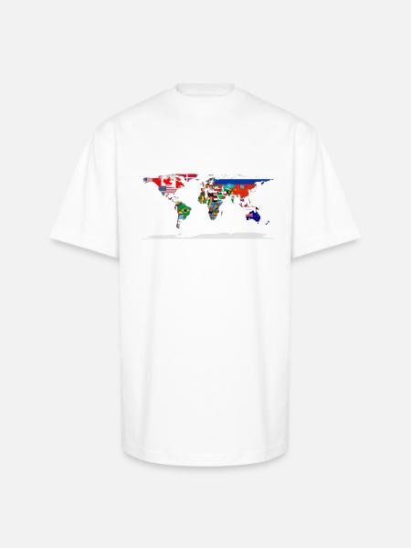 Flag Map Of The World - Unisex Oversized Heavyweight T-Shirt - white