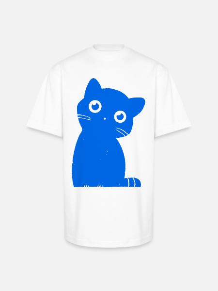 Azure Blue Cat Silhouette - Unisex Oversized Heavyweight T-Shirt - white