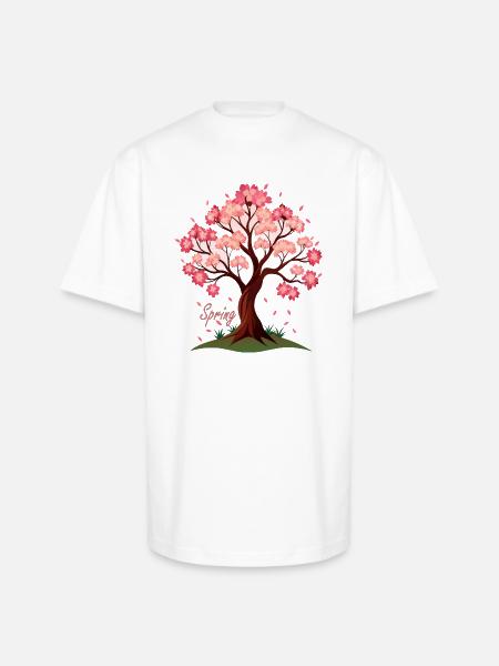 Sakura,Cherry Blossoms Spring Illustration - Unisex Oversized Heavyweight T-Shirt - white