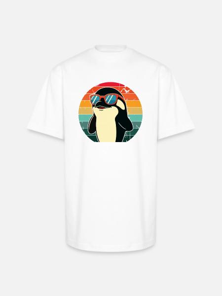 Penguin in Sunset Sunglasses - Unisex Oversized Heavyweight T-Shirt - white