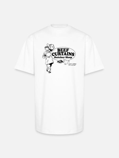 Beef Curtains Butcher Shop - Unisex Oversized Heavyweight T-Shirt - white