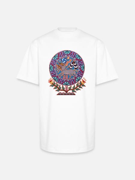 Native Huichol Peyote Deer - Unisex Oversized Heavyweight T-Shirt - white