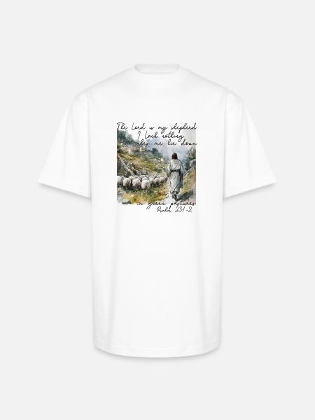 Psalm 23 Shepherd Illustration - Unisex Oversized Heavyweight T-Shirt - white