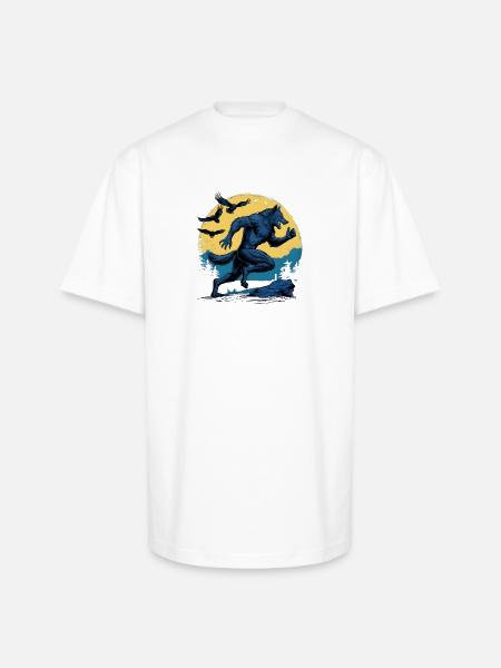 Running Werewolf with Crows - Unisex Oversized Heavyweight T-Shirt - white