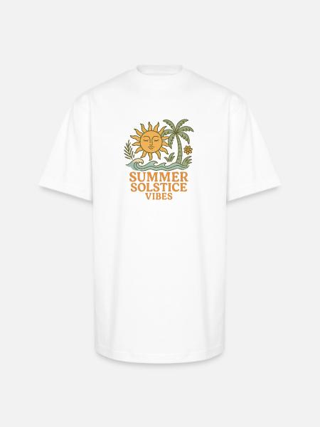 Summer Solstice Vibes Sun and Palm Design - Unisex Oversized Heavyweight T-Shirt - white