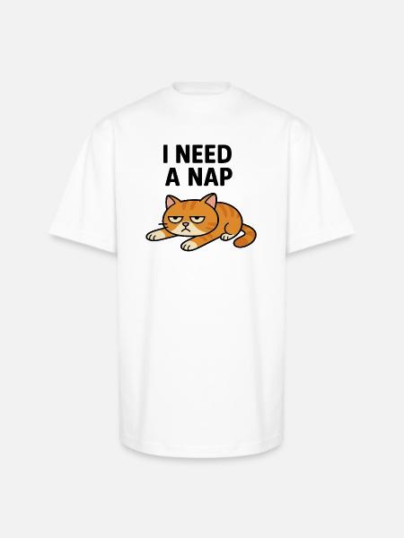 Grumpy Cat Lying Down Illustration - Unisex Oversized Heavyweight T-Shirt - white
