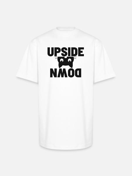 Upside Down cat Face Graphic - Unisex Oversized Heavyweight T-Shirt - white