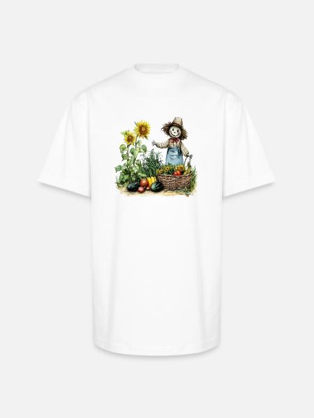 Harvest Sunflower Scarecrow - Unisex Oversized Heavyweight T-Shirt - white
