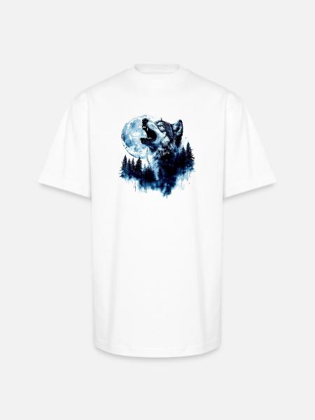 Wolf Howling at the Moon - Unisex Oversized Heavyweight T-Shirt - white