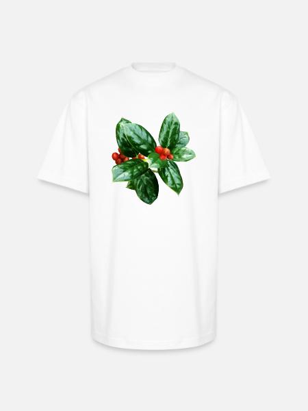 Holly With Berries - Unisex Oversized Heavyweight T-Shirt - white