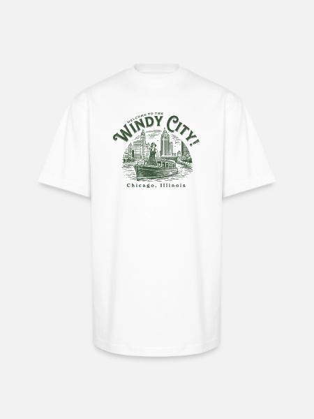 Windy City Skyboat Silhouette - Unisex Oversized Heavyweight T-Shirt - white
