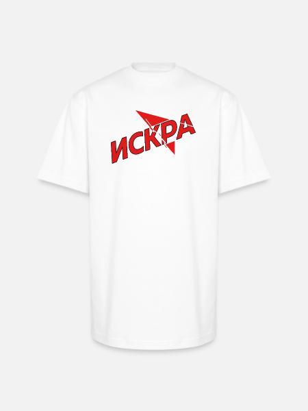 Iskra Red Spark Logo - Unisex Oversized Heavyweight T-Shirt - white