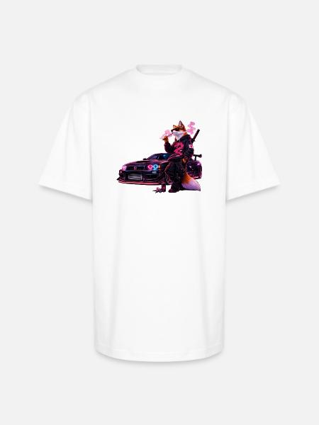 Neon Fox Racer - Unisex Oversized Heavyweight T-Shirt - white