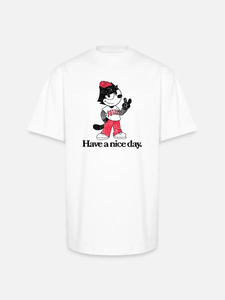 Felix The Cat In Skater Style & Have A Nice Day - Unisex Oversized Heavyweight T-Shirt - white