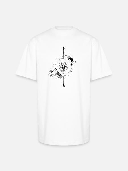 Mystic Mountain Moon Compass - Unisex Oversized Heavyweight T-Shirt - white