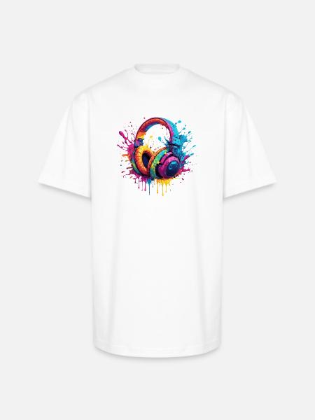 Neon Splash Headphones Art - Unisex Oversized Heavyweight T-Shirt - white