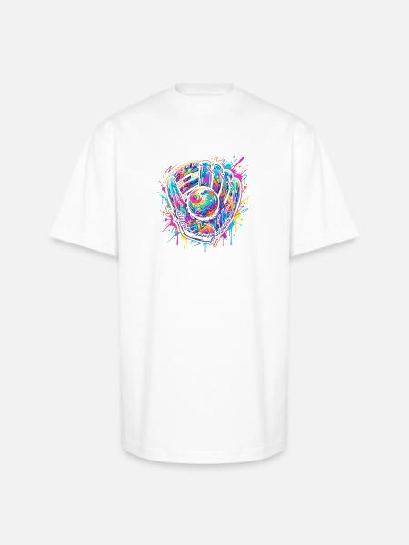 Neon Splash Baseball Glove Burst - Unisex Oversized Heavyweight T-Shirt - white