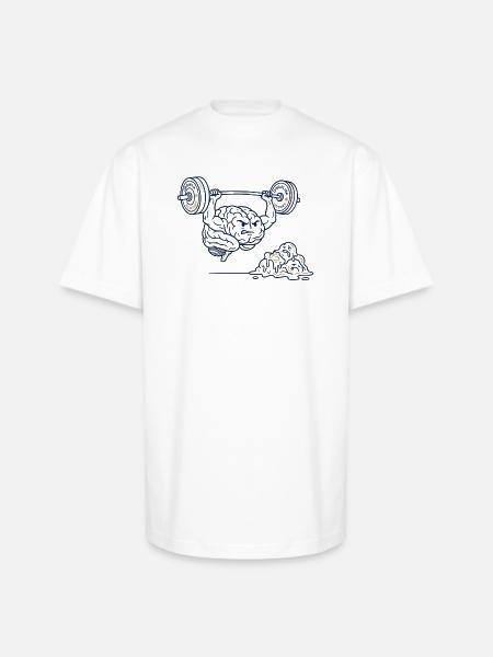Brain Gains Lifting Weights - Unisex Oversized Heavyweight T-Shirt - white