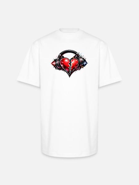 Broken Heart with Headphones - Unisex Oversized Heavyweight T-Shirt - white