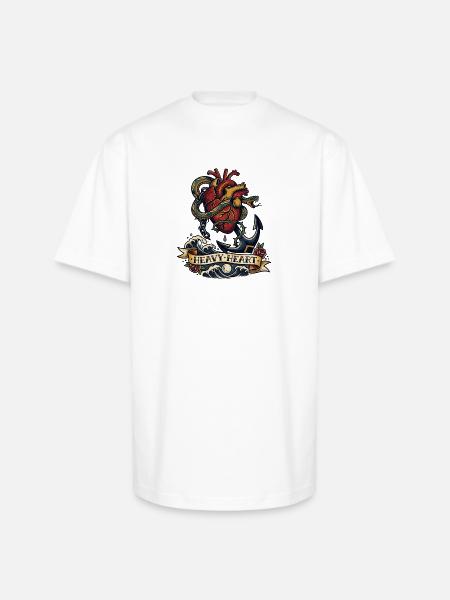 Heavy Heart Traditional Tattoo - Unisex Oversized Heavyweight T-Shirt - white