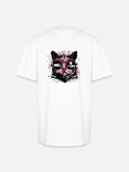 Rebel Cat Neon Splash Glasses - Unisex Oversized Heavyweight T-Shirt - white