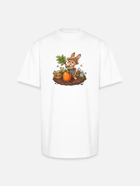 Harvesting Bunny in Garden - Unisex Oversized Heavyweight T-Shirt - white