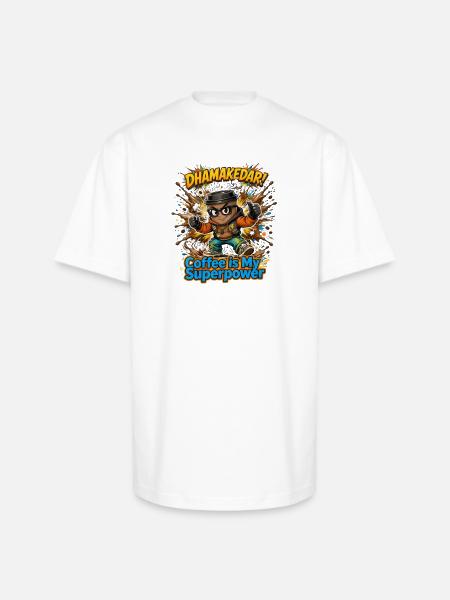 Coffee Is My Superpower Hero - Unisex Oversized Heavyweight T-Shirt - white