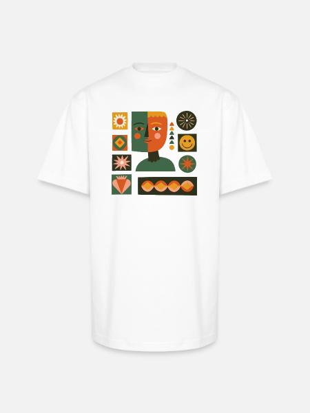 Dual-Tone Geometric Portrait - Unisex Oversized Heavyweight T-Shirt - white