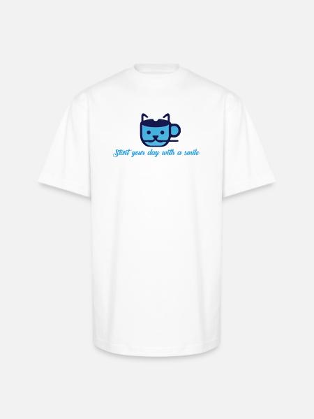 Blue Cat Morning Smile - Unisex Oversized Heavyweight T-Shirt - white