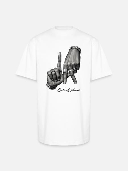 Code of Silence Grayscale Gesture - Unisex Oversized Heavyweight T-Shirt - white