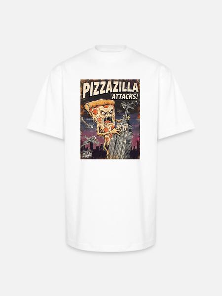 Pizzazilla Attacks Retro City Poster - Unisex Oversized Heavyweight T-Shirt - white
