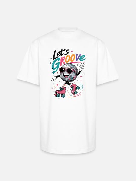 "Let's Groove" Retro Roller-Skating Disco - Unisex Oversized Heavyweight T-Shirt - white
