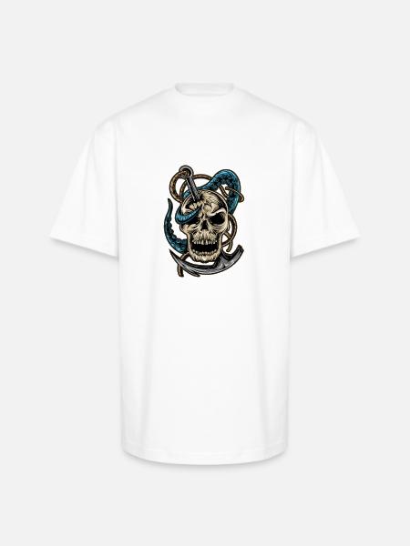 Skull and Dagger Kraken Tattoo - Unisex Oversized Heavyweight T-Shirt - white