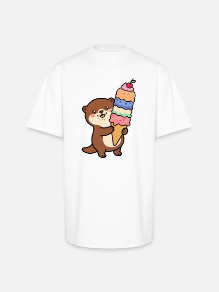 Otter Rainbow Ice Cream Cone - Unisex Oversized Heavyweight T-Shirt - white