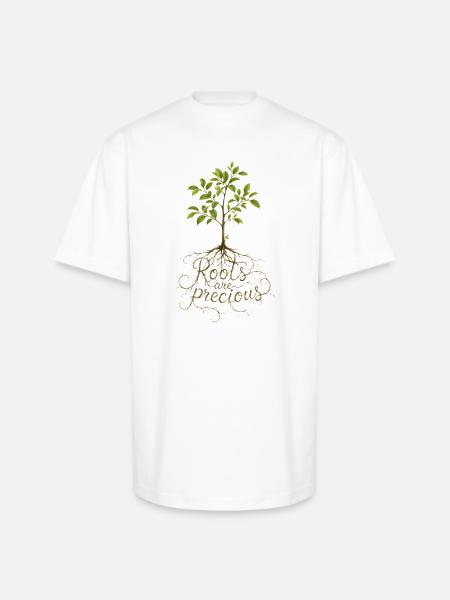 "Roots Are Precious" Tree Design - Unisex Oversized Heavyweight T-Shirt - white