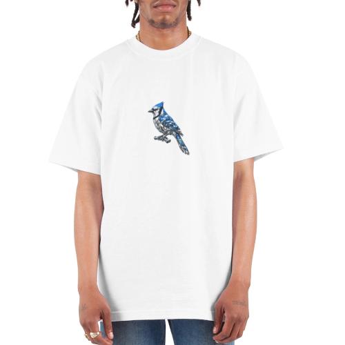 Silver Blue Jay on Perch + Flight Stages 2-print - Unisex Oversized Heavyweight T-Shirt