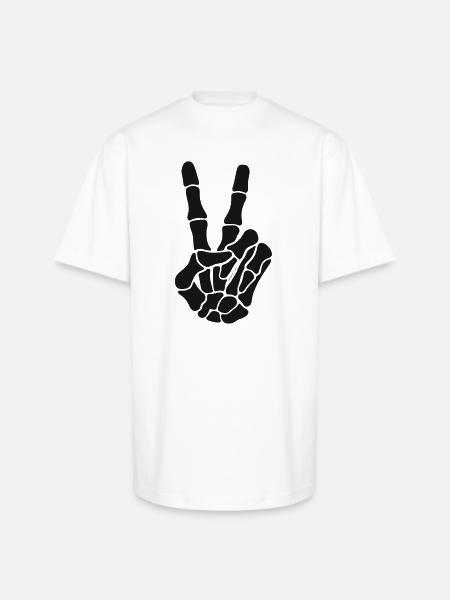 Skeleton Hand Rock On Silhouette - Unisex Oversized Heavyweight T-Shirt - white