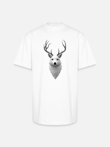 Geometric Winter Elk Illustration - Unisex Oversized Heavyweight T-Shirt - white