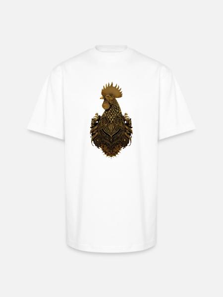 Golden ornate rooster art - Unisex Oversized Heavyweight T-Shirt - white