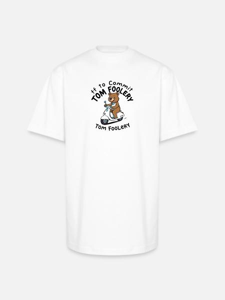 Cute Bear Riding Scooter Illustration - Unisex Oversized Heavyweight T-Shirt - white